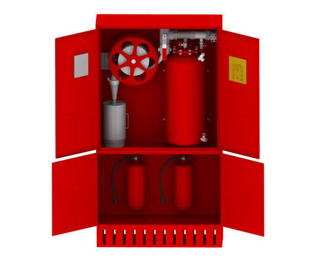 Пожарный шкаф ШПК Пульс двухсекционный укомплектованный средствами пожаротушения
